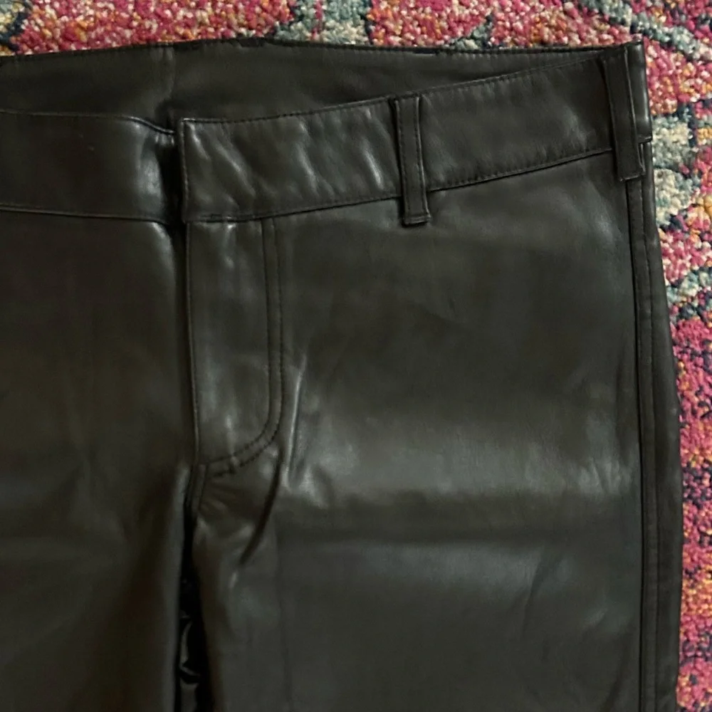 Free People | Women’s Black Faux Leather Bootcut Pants Diagonal Knee Seam Size 2